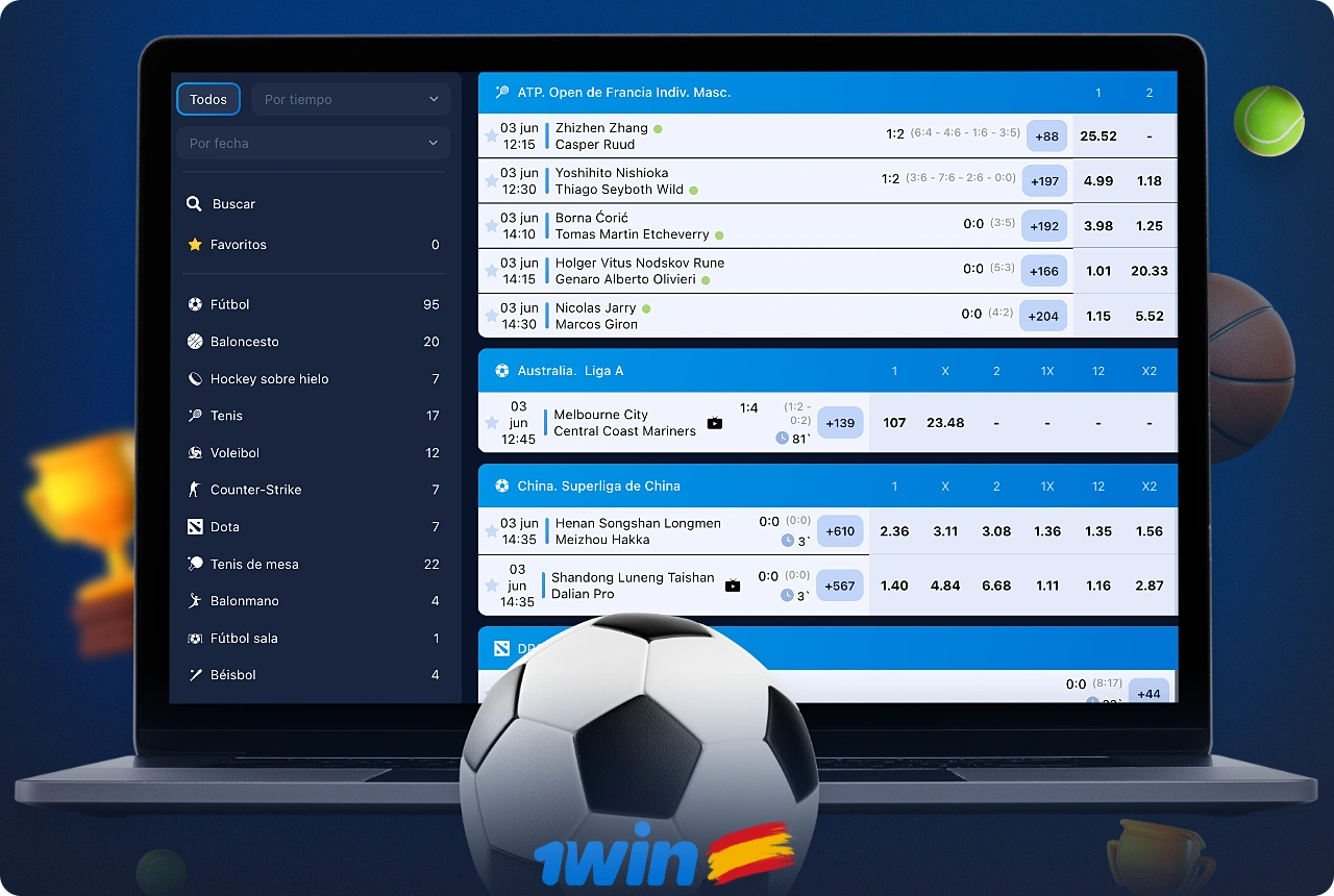 Los usuarios de 1win de España pueden apostar en línea en decenas de deportes, incluidos los campeonatos más populares