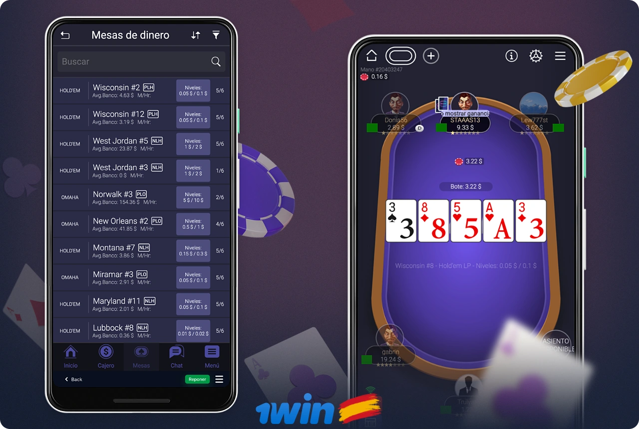 Los jugadores españoles pueden jugar al póquer contra otros jugadores de todo el mundo a través de la aplicación 1win